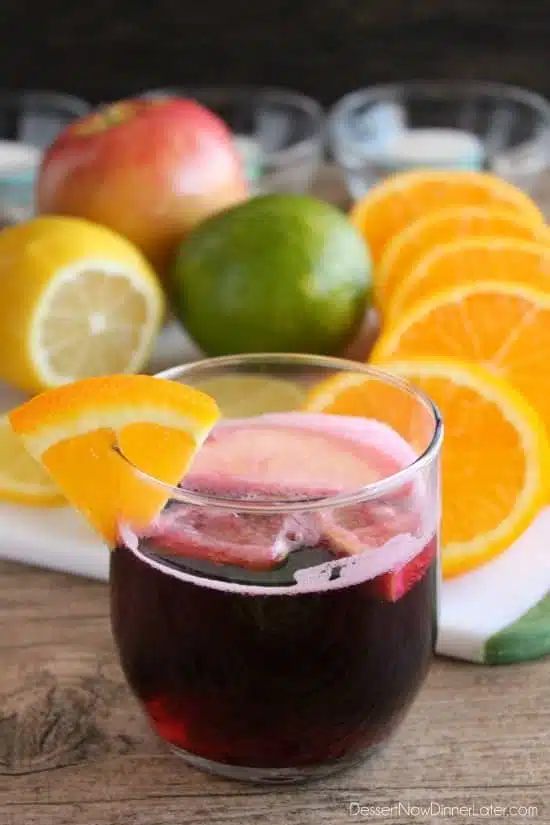 Easy Virgin Sangria - only 2 ingredients plus fresh cut fruit. A bubbly, fruity drink perfect for any party!