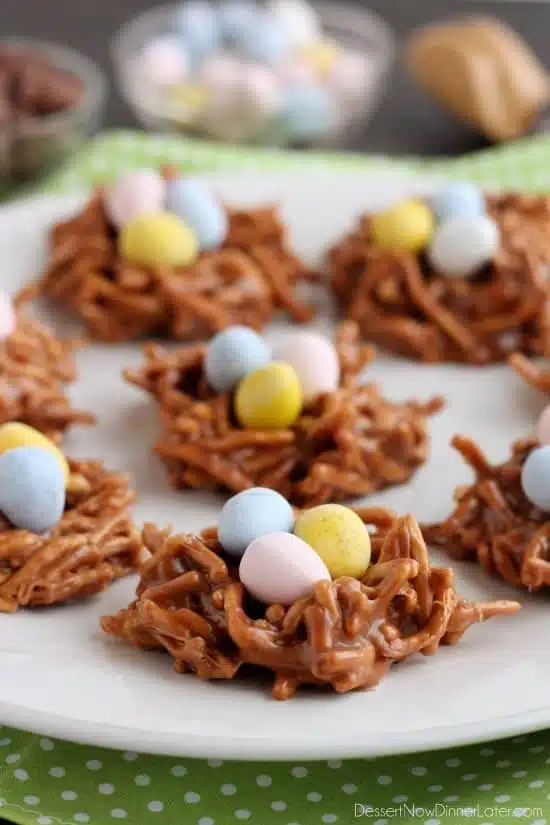 Peanut Butter Chocolate Nests are so quick to whip up, for a chewy, chocolatey, Easter treat!