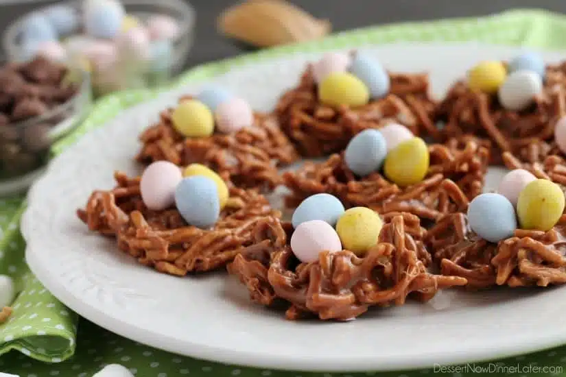 Peanut Butter Chocolate Nests are so quick to whip up, for a chewy, chocolatey, Easter treat!