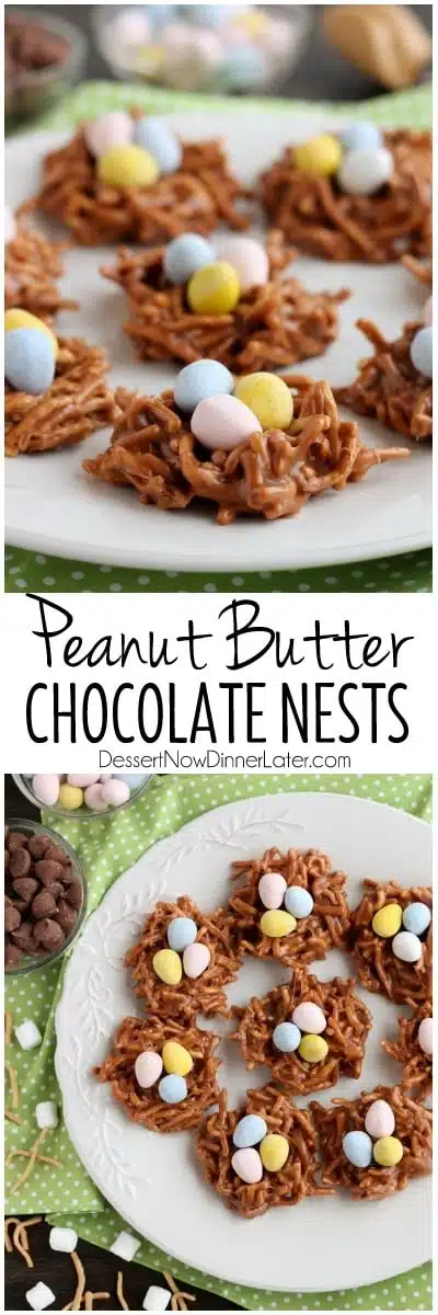 Peanut Butter Chocolate Nests are so quick to whip up, for a chewy, chocolatey, Easter treat!