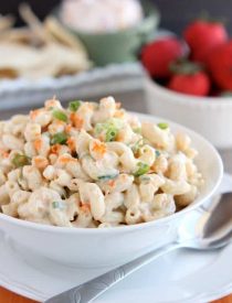 This Hawaiian-style macaroni salad is super creamy, lightly sweet, and truly the BEST macaroni salad out there! The perfect side dish for any party or potluck!