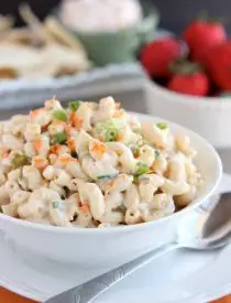 This Hawaiian-style macaroni salad is super creamy, lightly sweet, and truly the BEST macaroni salad out there! The perfect side dish for any party or potluck!
