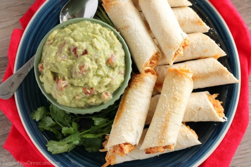 These Zesty Baked Chicken Taquitos are creamy and cheesy with a special ingredient to make them bold and zesty!  A simple guacamole recipe is also included! 