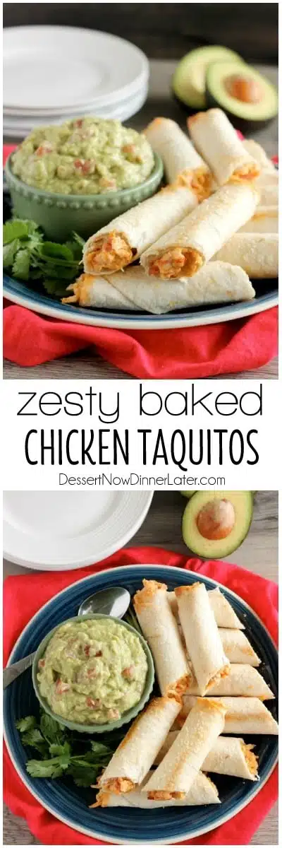 These Zesty Baked Chicken Taquitos are creamy and cheesy with a special ingredient to make them bold and zesty! A simple guacamole recipe is also included!