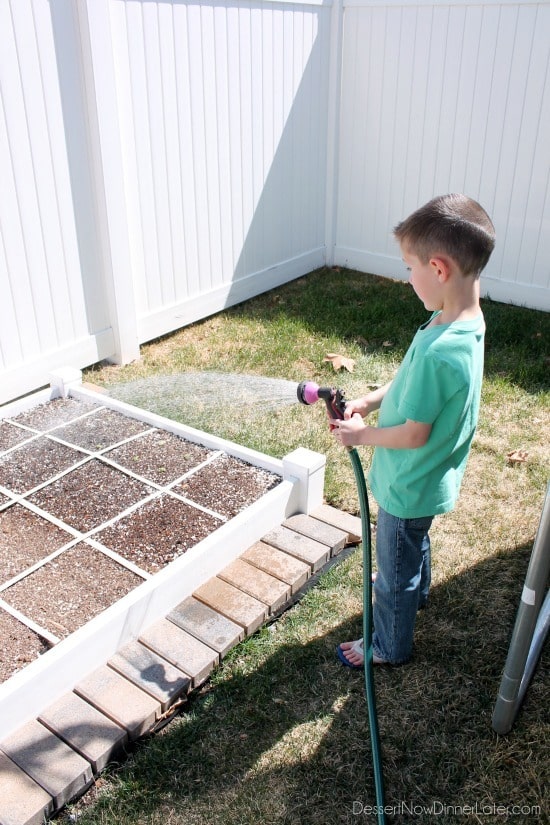 Get your kids involved with watering the plants and garden. They love to watch things grow!