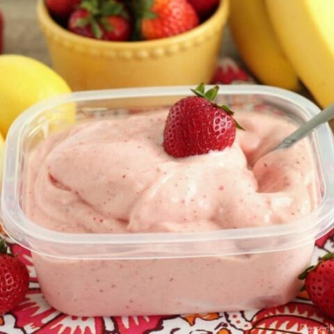 With only 5 ingredients and 5 minutes or less in the food processor (or blender), you can have this healthy Instant Strawberry Banana Frozen Yogurt!