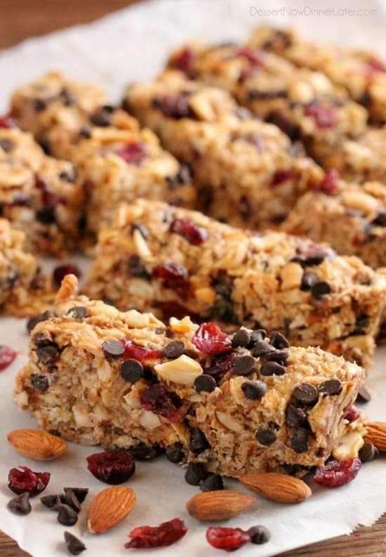 These Peanut Butter Chocolate Trail Mix Granola Bars are made with wholesome ingredients to create homemade granola bars you feel good about eating.