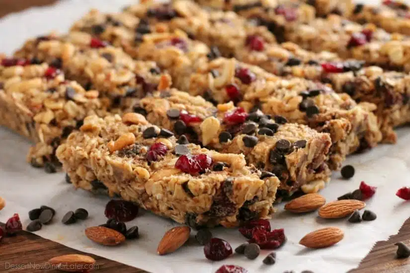 These Peanut Butter Chocolate Trail Mix Granola Bars are made with wholesome ingredients to create homemade granola bars you feel good about eating.