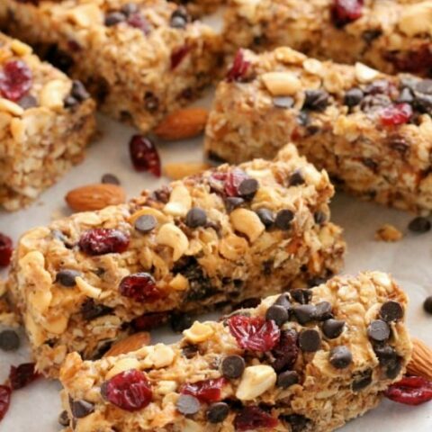 These Peanut Butter Chocolate Trail Mix Granola Bars are made with wholesome ingredients to create homemade granola bars you feel good about eating.