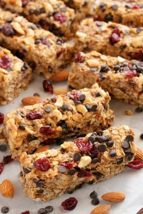 These Peanut Butter Chocolate Trail Mix Granola Bars are made with wholesome ingredients to create homemade granola bars you feel good about eating.