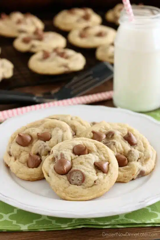 These Soft Baked Chocolate Chip Cookies include a special ingredient to make them perfectly thick, chewy, and soft! Plus tips and techniques for baking the best chocolate chip cookies!