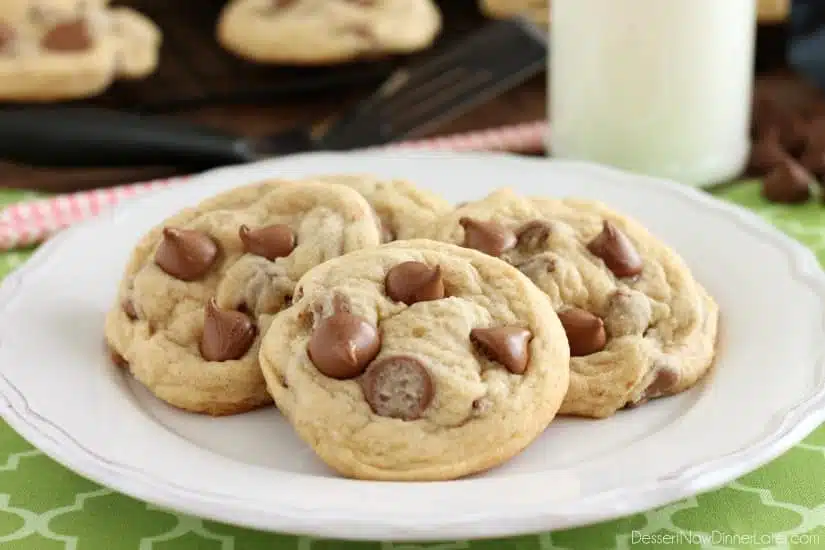 These Soft Baked Chocolate Chip Cookies include a special ingredient to make them perfectly thick, chewy, and soft! Plus tips and techniques for baking the best chocolate chip cookies!