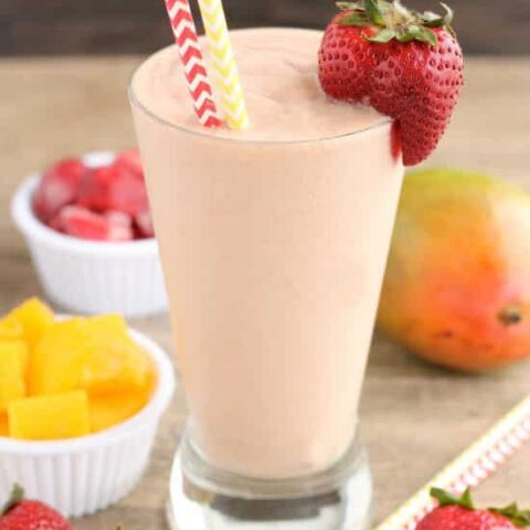 This Strawberry Mango Dairy Free Smoothie is creamy, lightly sweet, and perfect for breakfast!