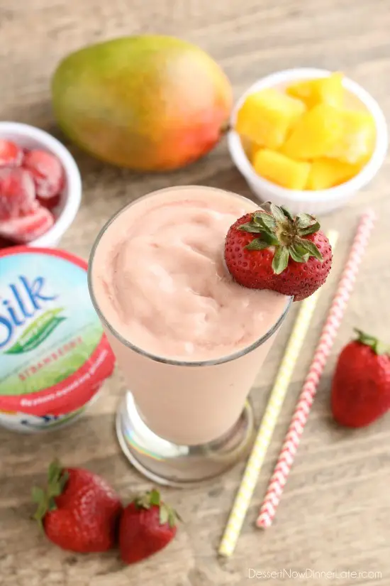 This Strawberry Mango Dairy Free Smoothie is creamy, lightly sweet, and perfect for breakfast!