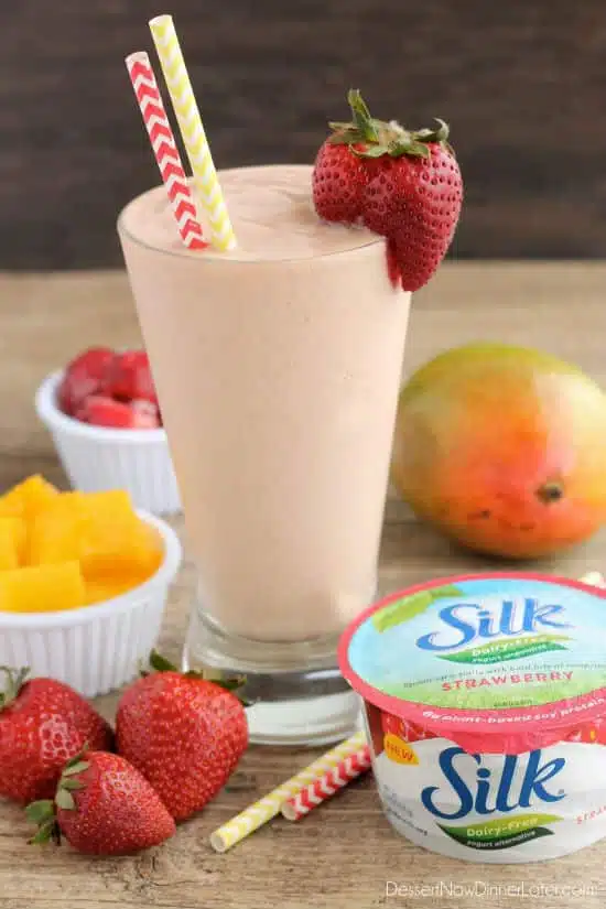 This Strawberry Mango Dairy Free Smoothie is creamy, lightly sweet, and perfect for breakfast!