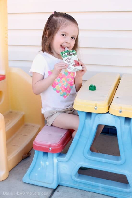 Tree Top Apple Sauce Pouches provide an easy way for your kids to enjoy fruit on-the-go.
