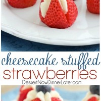 Try these easy red, white, and blue Cheesecake Stuffed Strawberries for a healthier patriotic dessert!