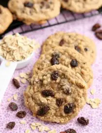 These classic Chewy Oatmeal Raisin Cookies are bursting with vanilla and cinnamon, full of plump raisins and hearty rolled oats, and are perfectly soft and chewy to eat!