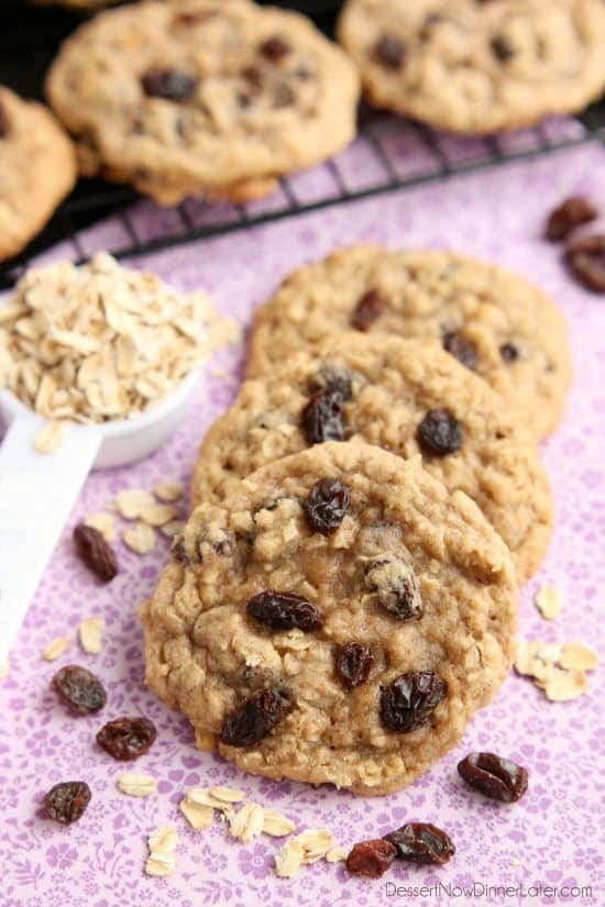 These classic Chewy Oatmeal Raisin Cookies are bursting with vanilla and cinnamon, full of plump raisins and hearty rolled oats, and are perfectly soft and chewy to eat!