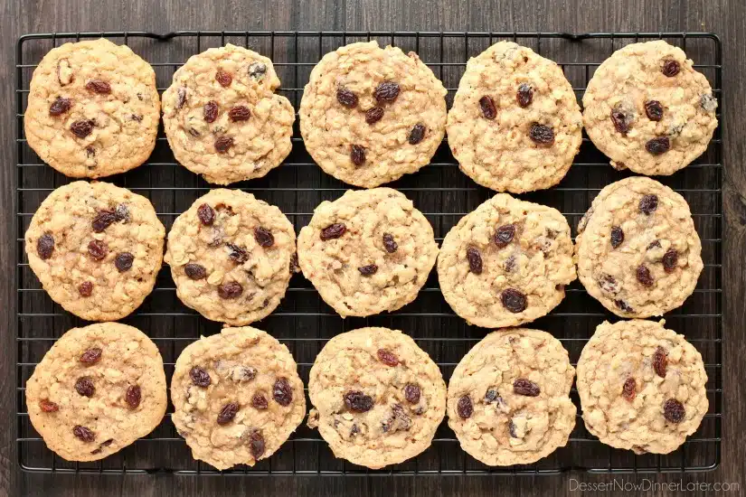 These classic Chewy Oatmeal Raisin Cookies are bursting with vanilla and cinnamon, full of plump raisins and hearty rolled oats, and are perfectly soft and chewy to eat!