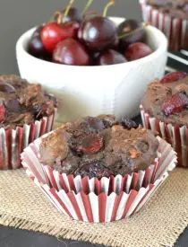 These Chocolate Cherry Banana Bread Muffins are loaded with fresh, plump cherries. They're a perfect way to use up your extra bananas while fresh cherries are in season!