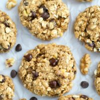 Jam-packed with peanut butter, banana, gooey chocolate and lots of other goodies, these loaded, ultra-chewy oatmeal cookies are sure to become a cookie jar staple! @WholeHeavenly