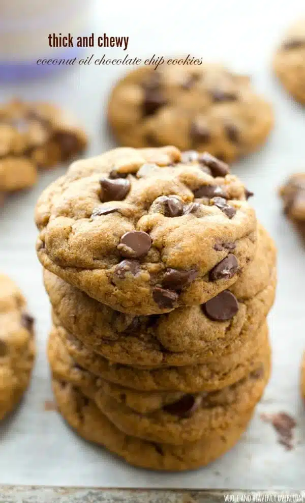 These classic chocolate chip cookies are seriously so thick and chewy you'd never guess that they're made healthy with coconut oil and contain NO butter!  @WholeHeavenly