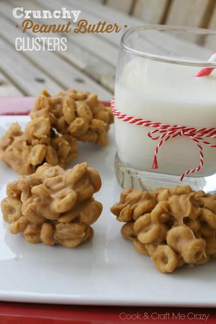 If you love peanut butter and no-bake treats, then these Crunchy Peanut Butter Clusters are for you!  They're a great dessert to make with the kids!