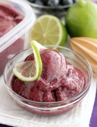 With only 4 ingredients and 5 minutes or less in the food processor (or blender), you can have this healthy Instant Blueberry Frozen Yogurt!