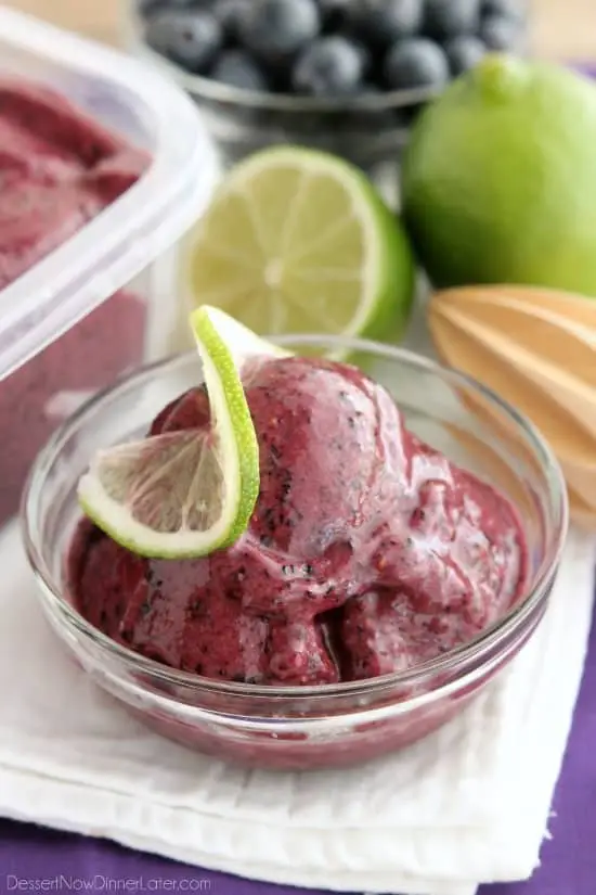 With only 4 ingredients and 5 minutes or less in the food processor (or blender), you can have this healthy Instant Blueberry Frozen Yogurt!