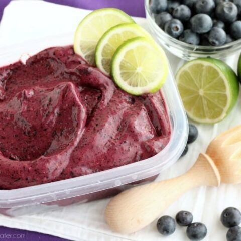 With only 4 ingredients and 5 minutes or less in the food processor (or blender), you can have this healthy Instant Blueberry Frozen Yogurt!