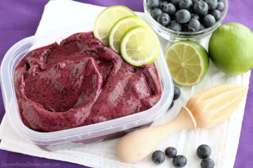 With only 4 ingredients and 5 minutes or less in the food processor (or blender), you can have this healthy Instant Blueberry Frozen Yogurt!