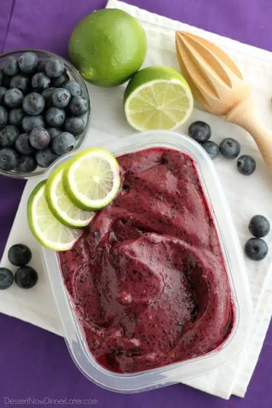 With only 4 ingredients and 5 minutes or less in the food processor (or blender), you can have this healthy Instant Blueberry Frozen Yogurt!