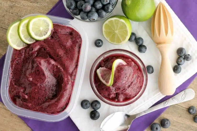 With only 4 ingredients and 5 minutes or less in the food processor (or blender), you can have this healthy Instant Blueberry Frozen Yogurt!