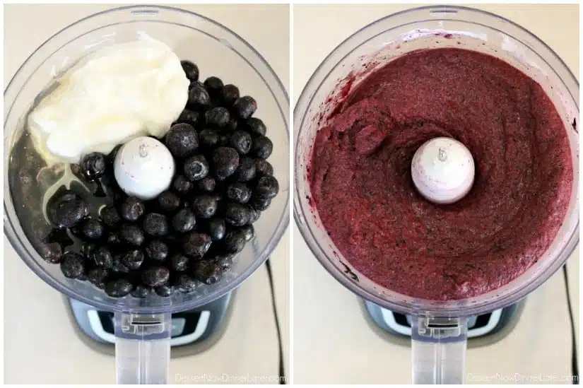 With only 4 ingredients and 5 minutes or less in the food processor (or blender), you can have this healthy Instant Blueberry Frozen Yogurt!