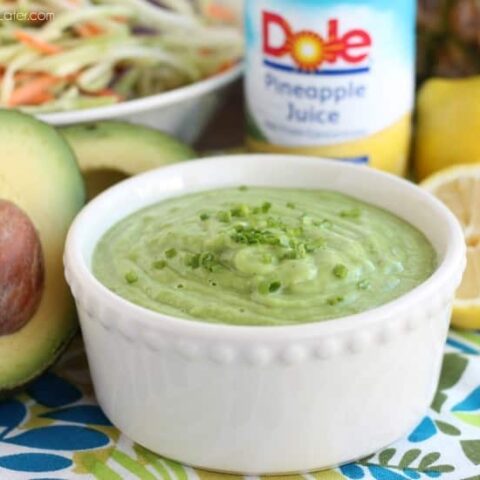 This Pineapple Avocado Dressing is made with DOLE pineapple juice, fresh herbs, and a ripe avocado, for a creamy dressing great on kale or broccoli slaw!