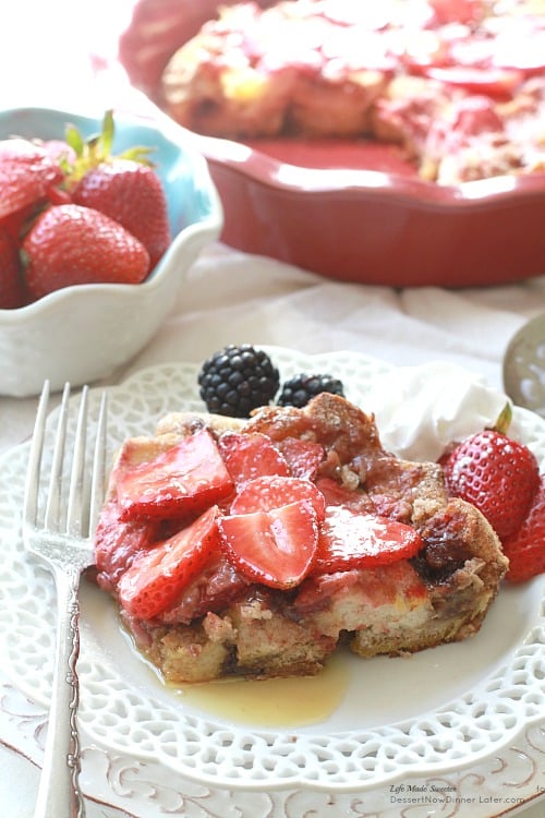 Strawberry Cream Cheese French Toast Bake Casserole makes a delicious & easy breakfast or brunch