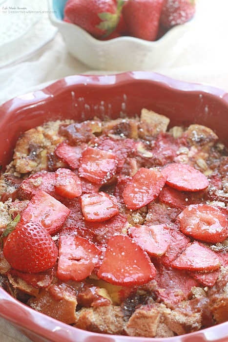 Strawberry Cream Cheese French Toast Bake Casserole makes a delicious & easy breakfast or brunch