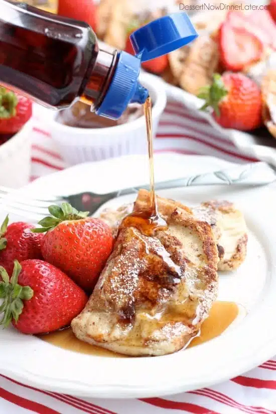 Fresh strawberries and Nutella are hidden inside this Stuffed French Toast recipe that's easy enough for the kids to help make!