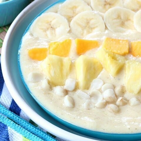 This tropical smoothie bowl is perfect for when you want the flavors of a smoothie but don’t necessarily want to drink your breakfast. And the flavors will take you right to the beach!