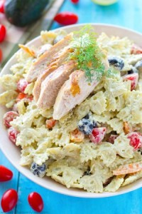 Dilled Avocado Ranch Pasta Salad with Grilled Chicken