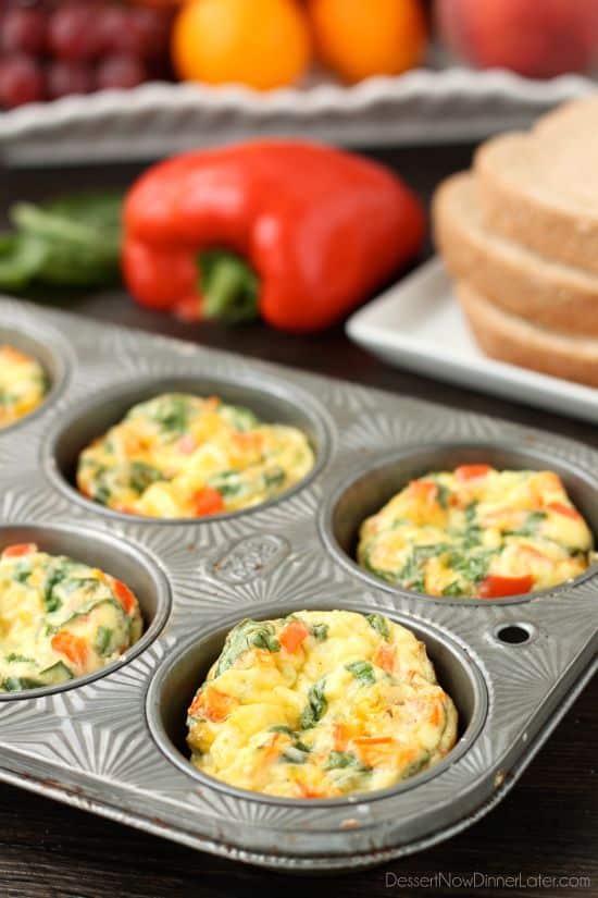 These Breakfast Egg Cups are the perfect go-to breakfast when you are on-the-go! Great for school day mornings and busy schedules. Bake a lot and store them in the fridge or freezer to re-heat and eat throughout the week!