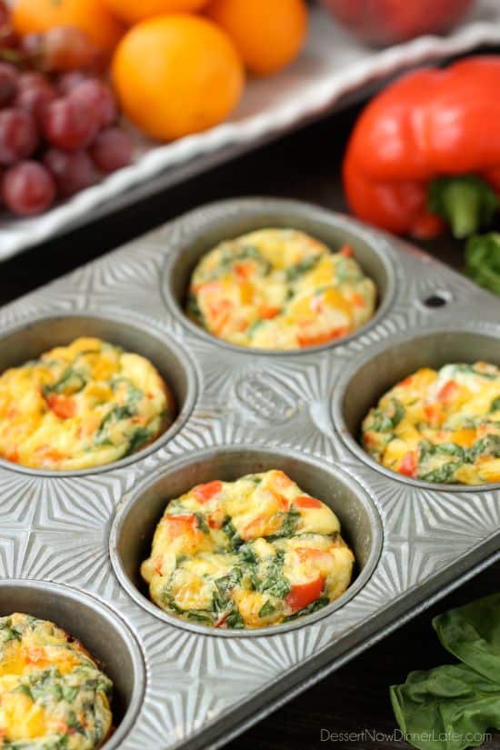 These Breakfast Egg Cups are the perfect go-to breakfast when you are on-the-go! Great for school day mornings and busy schedules. Bake a lot and store them in the fridge or freezer to re-heat and eat throughout the week!