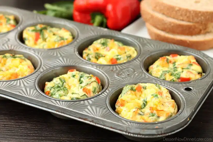 These Breakfast Egg Cups are the perfect go-to breakfast when you are on-the-go! Great for school day mornings and busy schedules. Bake a lot and store them in the fridge or freezer to re-heat and eat throughout the week!