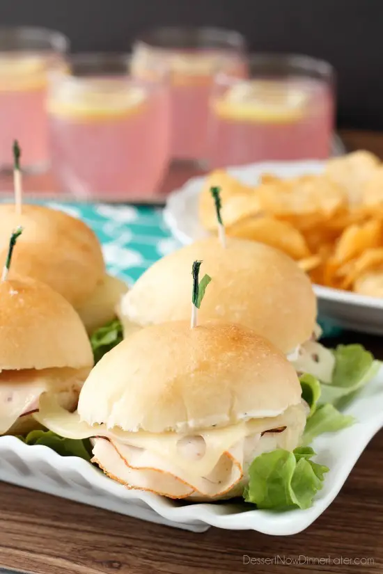 Cordon Bleu Sliders are made easy with deli meat, swiss cheese, honey dijon mayo, and freshly baked Rhodes® dinner roll slider buns!