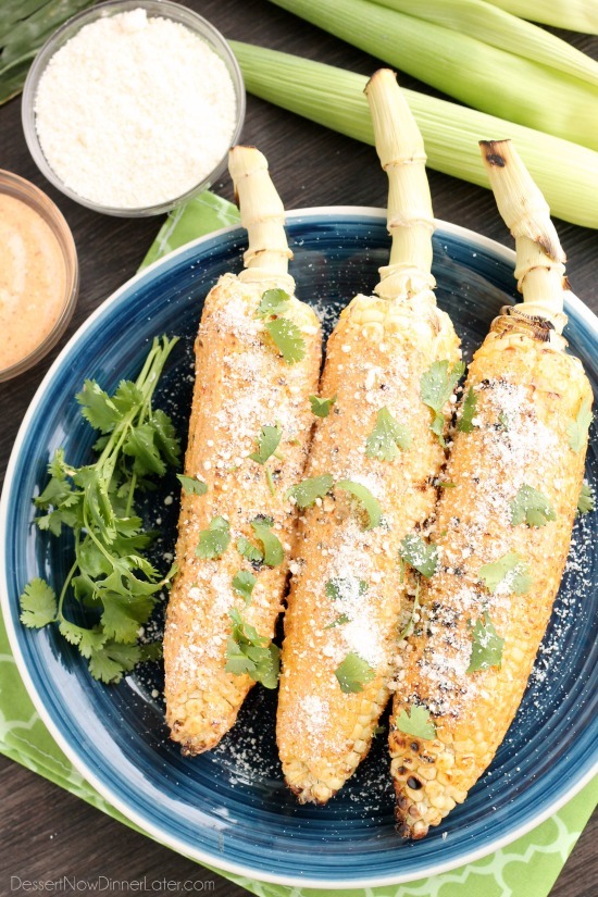 This Mexican Corn on the Cob is grilled and slathered in a chili-lime mayo. Finish it off with a sprinkle of cheese and you won't want corn on the cob any other way!