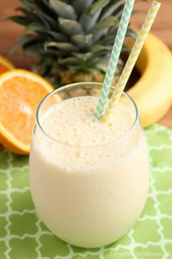 Wake up happy with this Sunrise Smoothie full of bright and refreshing citrus and tropical fruits!