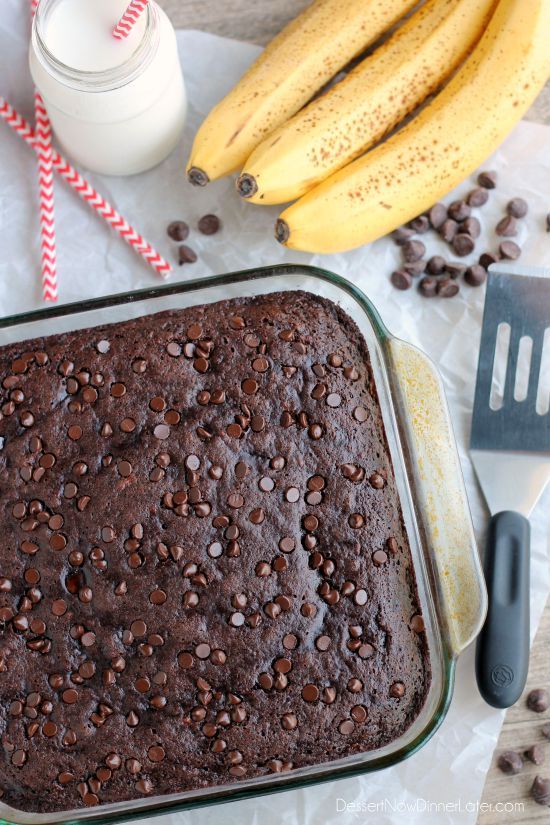 Double Chocolate Banana Cake is lightly sweet, moist, and chocolatey. No frosting required!