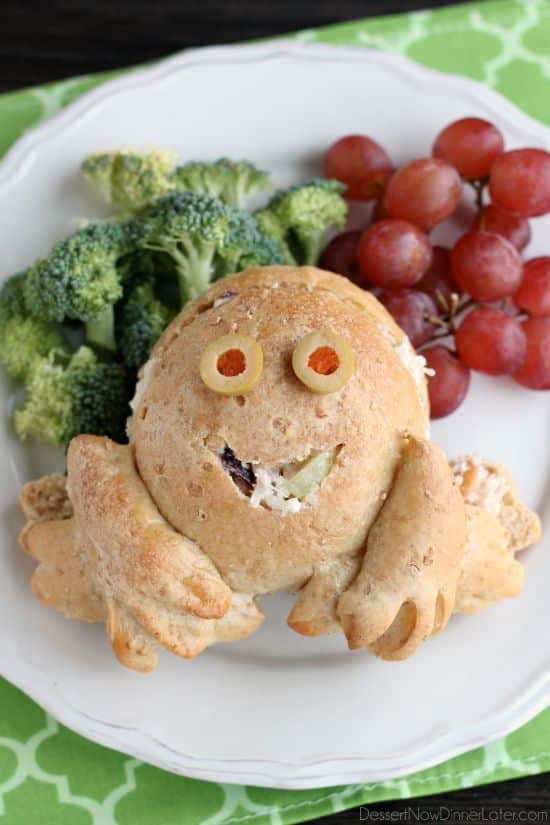 Froggy Chicken Salad Sandwiches are a fun, kid-friendly lunch made easy with Rhodes frozen dough.