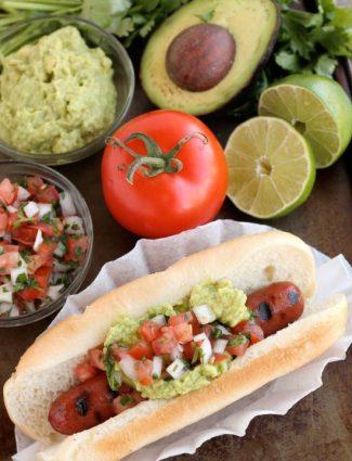 This gourmet Mexican Hot Dog is made with Ball Park Park's Finest all beef hot dogs topped with freshly made guacamole and pico de gallo.